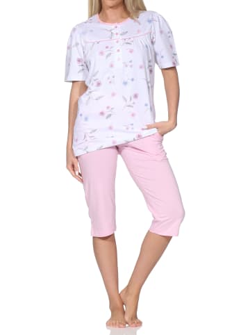 NORMANN Kurzarm Capri Schlafanzug Pyjama klassische Optik Übergröße in rosa
