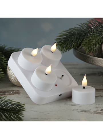 MARELIDA 4er Set LED Teelichter mit Ladestation wiederaufladbar in weiß