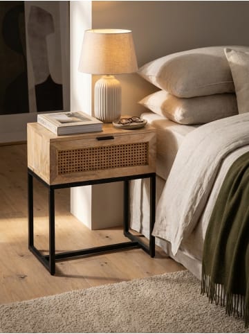 KADIMA DESIGN Nachtkonsole Massivholz / Rattan 50x60x30 cm Nachttisch Braun