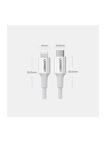 Ugreen Kabel USB Typ C - iPhone-Anschluss MFI 1m 3A 18W weiß in Weiß