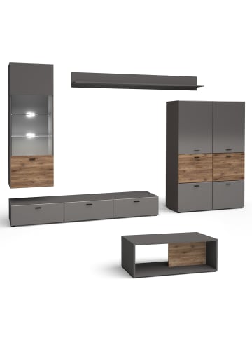 Feldmann-Wohnen Wohnzimmer-Set 5-teilig Oviedo graphit matt / Eiche 280 / 35-39,5 / 190 cm