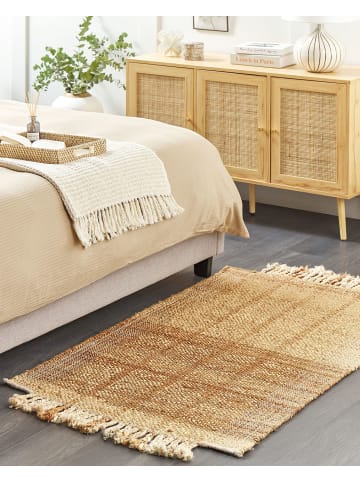 Beliani Geflochtener Teppich KARKIN in Beige - (W) 80 x (H) 1.5 x (L) 150 cm