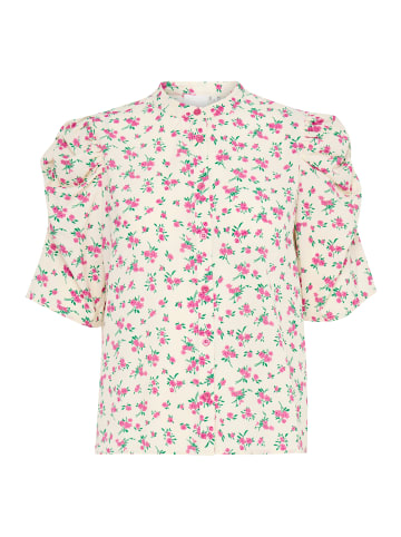 ICHI Kurzarm-Bluse IXNINA Regular fit in Almond Milk w. Pink Flower