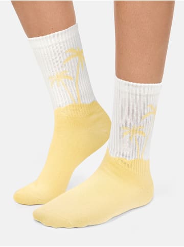 Nur Die Freizeitsocken Good Vibes in GELBE PALME/WEISS
