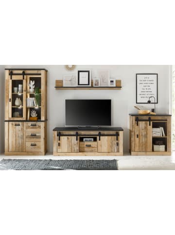 Furn.Design Wohnwand Used Wood, anthrazit 4-teilig 388 cm, Wohnkombination viel Stauraum