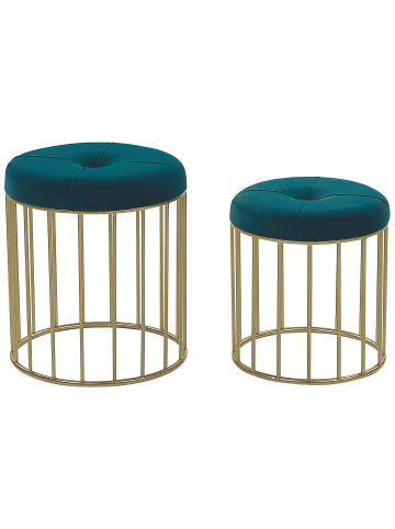 Beliani 2er-Set Hocker LUBBOCK in Blau/Gold