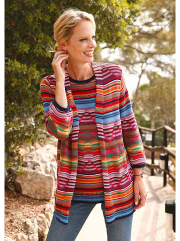 GOLDNER Kurzgröße:  Strickjacke Abstrakt gemusterte Jaquardstrickjacke in bunt
