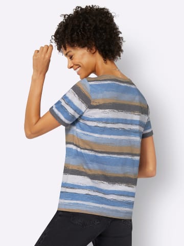 WITT WEIDEN Streifenshirt in mittelblau-camel-bedruckt