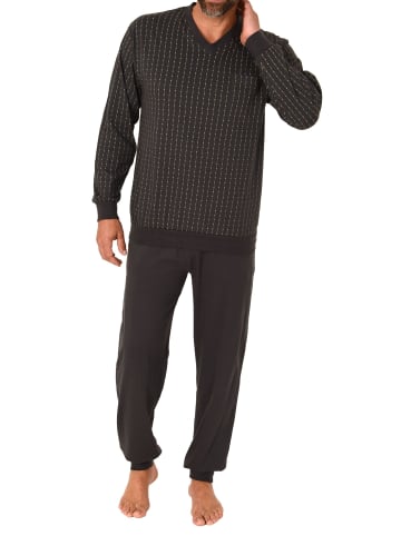 NORMANN Schlafanzug langarm Pyjama BündchenStreifen - 78040 in dunkelgrau