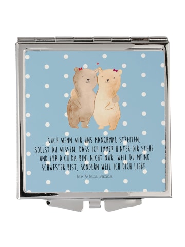 Mr. & Mrs. Panda Schminkspiegel Bären Schwestern mit Spruch in Blau Pastell