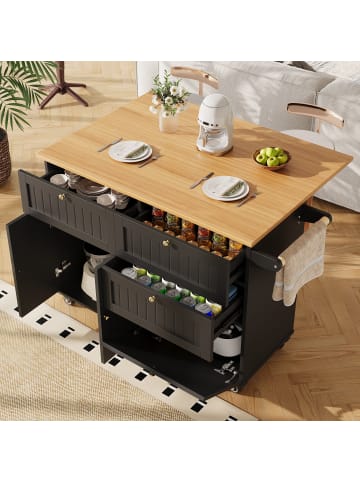 ABRIHOME Küchenwagen Kücheninsel mit Stauraum und Rollen in Schwarz