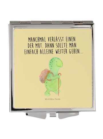 Mr. & Mrs. Panda Schminkspiegel Schildkröte Wanderer mit Spruch in Gelb Pastell