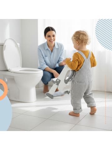 relaxdays Kinder-Toilettensitz in Grau/ Weiß - (B)35 x (H)39–45 x (T)44 cm