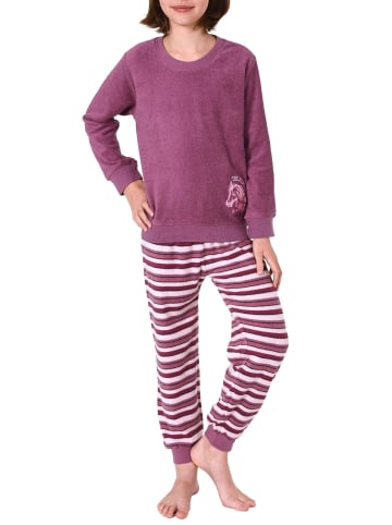 NORMANN Frottee Pyjama Schlafanzug langarm Bündchen und Pferd - 50650 in beere