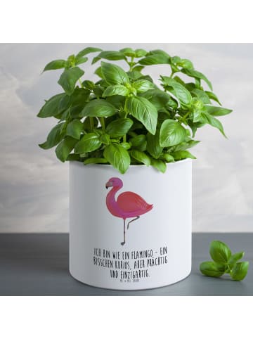 Mr. & Mrs. Panda Blumentopf Groß Flamingo Classic mit Spruch in Weiß