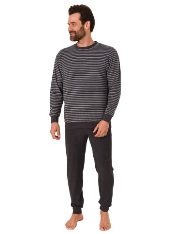 NORMANN Frottee Schlafanzug Bündchen Streifen - 67684 in grau