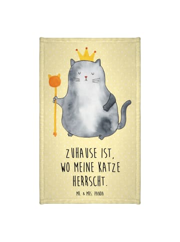Mr. & Mrs. Panda Handtuch Katze König mit Spruch in Gelb Pastell