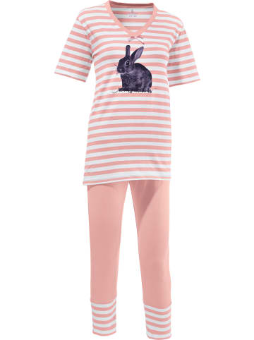 Erwin Müller Single-Jersey Schlafanzug in rosa/weiß