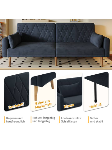 ABRIHOME Zweisitzer Schlafsofa in Schwarz mit Goldenen Füßen 3-Fach Verstellbar