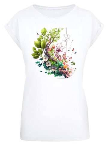 F4NT4STIC Extended Shoulder T-Shirt Baum mit Blumen in weiß