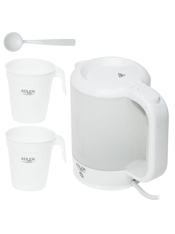Adler Europe Adler AD 1381 Reise-Wasserkocher 0,5 L, mit Tassen & Löffel - Weiß in Weiß