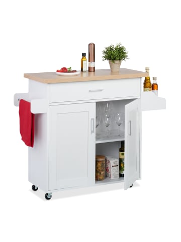 relaxdays Küchenwagen in Weiß/ Natur - (B)114,5 x (H)90 x (T)39,5 cm