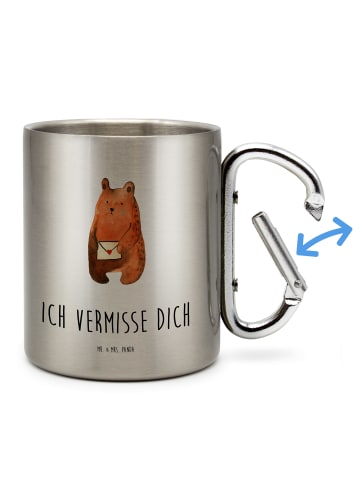 Mr. & Mrs. Panda Karabiner Becher Bär Vermissen mit Spruch in Silber