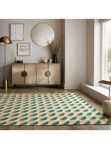 KADIMA DESIGN Teppich Kurzflor Kreis Muster, Geometrisch, Wohnzimmer in Grün-Natur
