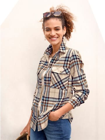 WITT WEIDEN Flanell-Bluse in mittelblau-elfenbein-kariert