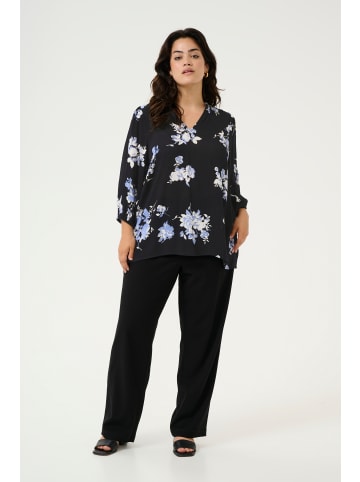KAFFE curve Langarm-Bluse KCedina in Black / Blue Flower Print