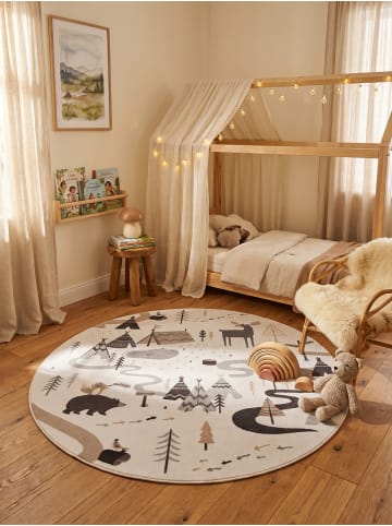 KADIMA DESIGN Kinderteppich Dinosaurier Waschbar Rutschfest Spielteppich in Creme