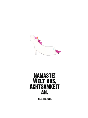Mr. & Mrs. Panda wasser trinkflasche Einhorn Yoga mit Spruch in Weiß
