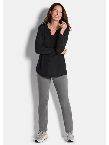 GOLDNER Elegantes Chiffonshirt mit Jersey-Details in schwarz