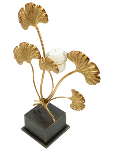 Mauro Ferretti Goldener Kerzenhalter aus Metall mit Blättern, 29 x 12,5 x 44 cm