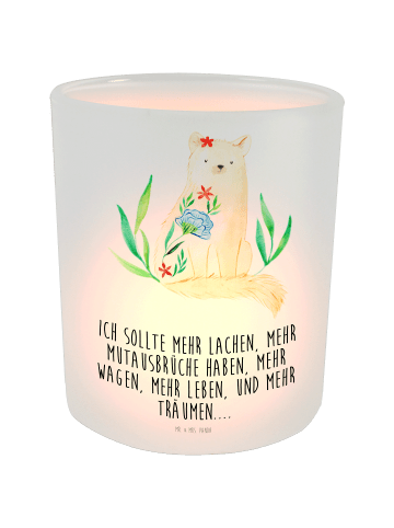 Mr. & Mrs. Panda Glas Teelichthalter Katze Blumen mit Spruch in Transparent