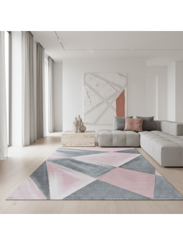 KADIMA DESIGN Teppich Kurzflor Waschbar Geometrisch ANDALO Strapazierfähig OEKO-TEX in Pink
