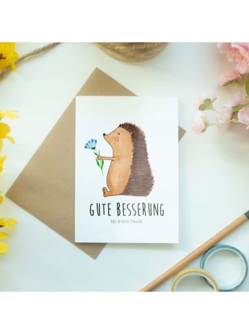 Mr. & Mrs. Panda Grußkarte Igel Blumen mit Spruch in Weiß