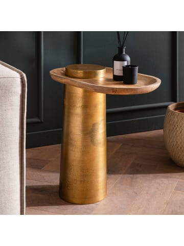 FineBuy Beistelltisch in Gold / Mango / 50x30x52