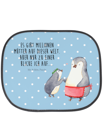 Mr. & Mrs. Panda Sonnenschutz Auto Pinguin mit Kind mit Spruch in Blau Pastell