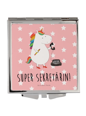 Mr. & Mrs. Panda Kosmetikspiegel Einhorn Sekretärin mit Spruch in Rot Pastell