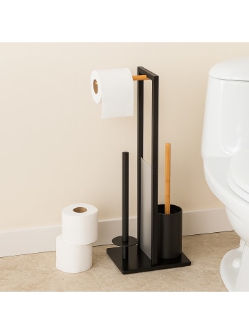 relaxdays WC Garnitur in Schwarz/ Natur - (B)21 x (H)65 x (T)18 cm