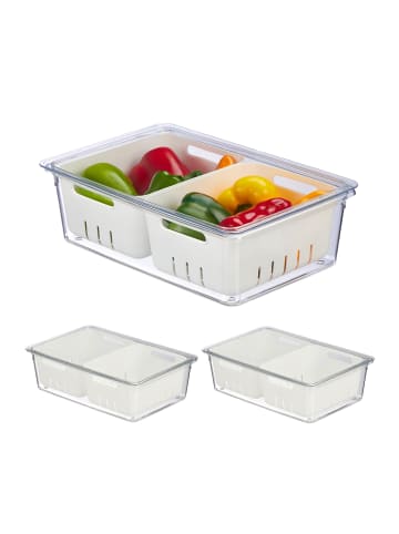 relaxdays 3 x Kühlschrank Organizer in Transparent/ Weiß - (B)33,5 x (H)10 x (T)22 cm