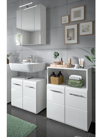 Inn.Furn Badmöbel Set 3-teilig in weiß Hochglanz Badkombination 135 x 185 cm