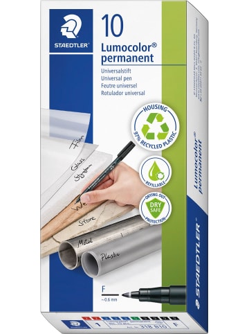 Staedtler Folienschreiber Lumocolor F permanent farbig sortiert Packung mit 10 Stück