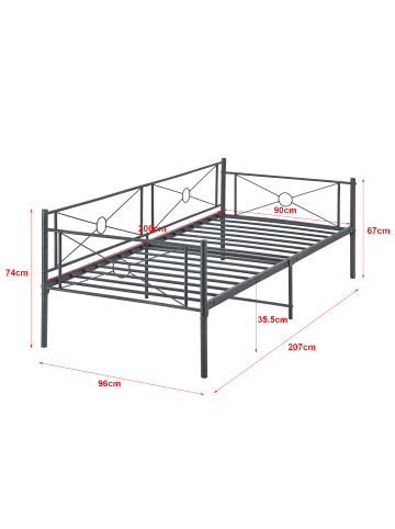 en.casa Metallbett Alvesta mit Matratze  in Grau (L)200cm (B)90cm (H)74cm