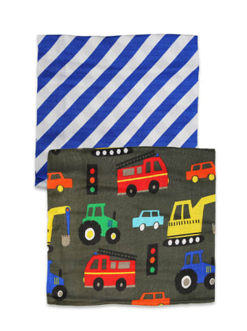 Toby Tiger Mulltücher im Doppelpack mit Fahrzeug Print in grau
