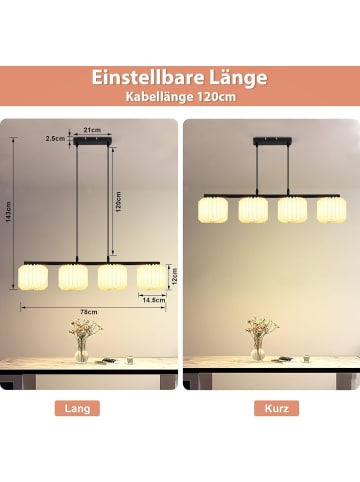 ZMH Pendelleuchte 4-flammige G9 in Weiß Vintage Papier Lampenschirm H 120cm