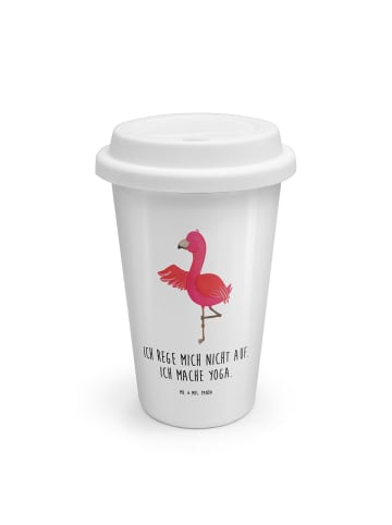 Mr. & Mrs. Panda To Go Becher Flamingo Yoga mit Spruch in Weiß