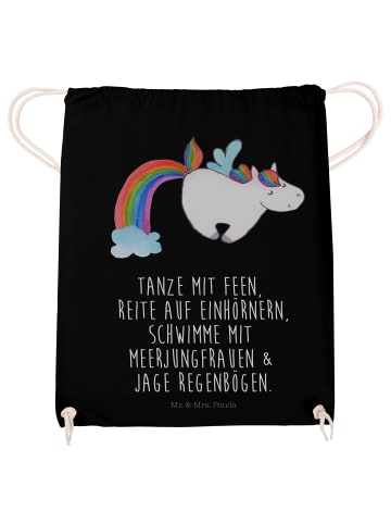 Mr. & Mrs. Panda Gym Beutel Einhorn Fliegendes Pferd mit Spruch in Schwarz