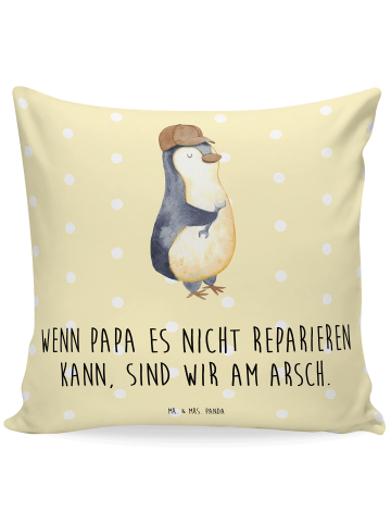 Mr. & Mrs. Panda 40x40 Kissen Wenn Papa es nicht reparieren kann... in Gelb Pastell